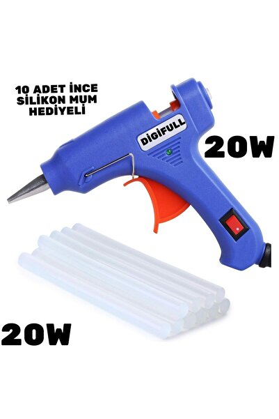 DİGİFULL 20watt Sıcak Silikon Tabancası + 10 Adet Çubuk Slikon Çekme Eritme Tabanca Şeffaf Mum Yapıştırıcı