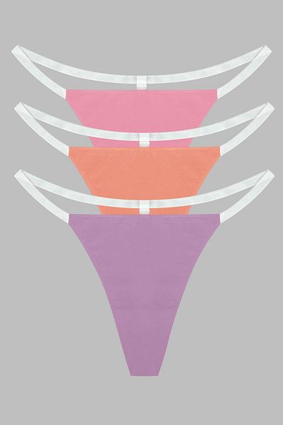 Yohannes Club Set of 3 T-Thong String Panties - Salmon, Powder, Lilac