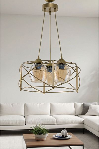 DEDE Metal Honey Glass Triple Curva Chandelier