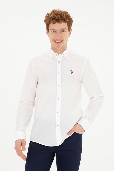 U.S. Polo Assn. ΒΑΣΗ. POLO ASSN. ΑΝΔΡΙΚΟ ΥΦΑΝΤΟ ΑΥΤΟΚΙΝΗΤΟ ΣΧΕΔΙΟ ΛΕΥΚΟ ΠΟΥΚΑΜΙΣΟ