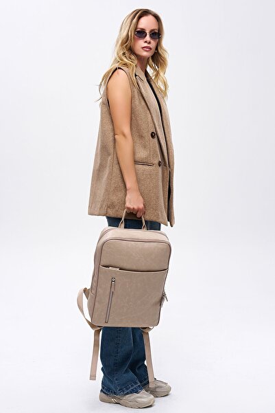 MORCA Unisex Premium Leather Backpack Laptop Bag - Crazy Beige