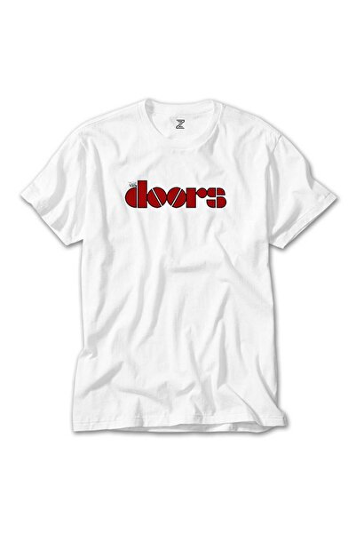 Butik Tricou alb roșu cu logo The Doors