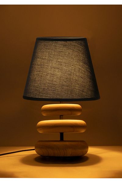 EvLight Round Wooden Leg Black Lampshade