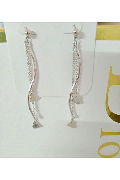 mos&more Silver Chain Dangle Heart Detailed Design Earrings