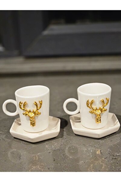 MeGgDecor 2'Lİ 4 Parça Geyik  Fincan Seti