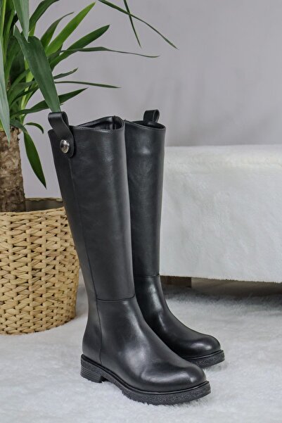 asmi shoes Női fekete bőrű milánói térdig érő csizma