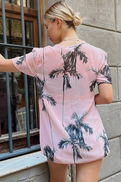 Swist Powder Palm Patterned Transparent Women's Blouse