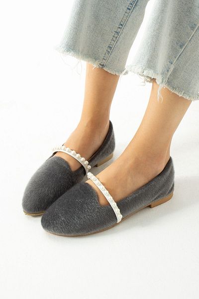 MÜJERİL'S Women's Smoked Pearl Detailed Thai Feather Stylish Comfortable Daily Ballerina Shoes