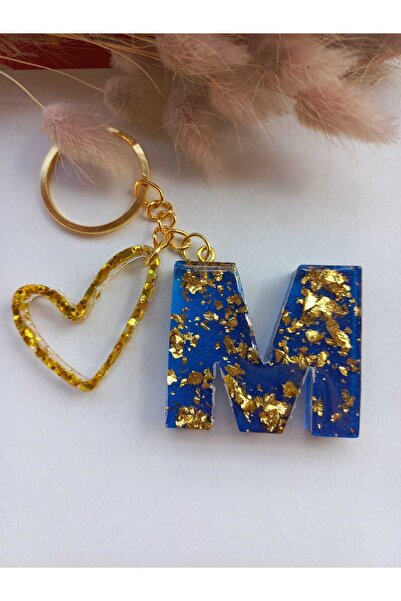 demirbasavm سلسلة مفاتيح مصنوعة يدويًا من الإيبوكسي بحرف M (متوفرة بأي حرف)