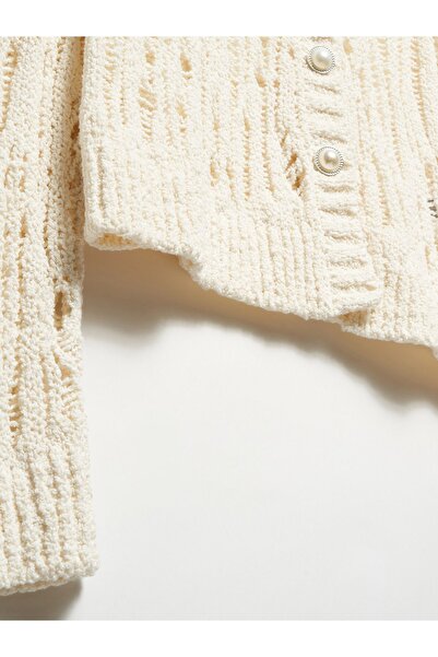 Dilvin 60243 Pearl Buttoned Knitwear Cardigan-Ecru