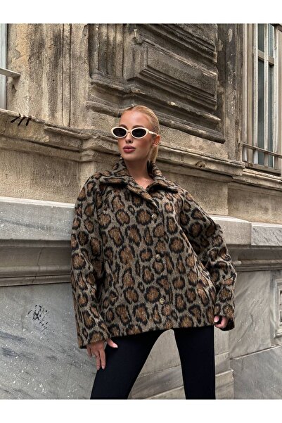 manana fashion Палто с леопардов принт