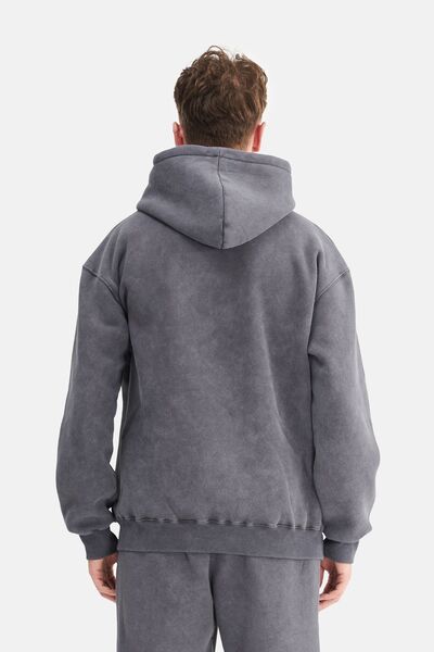 Mesfeno Erkek Oversize Şardonlu 3 İplik Kapüşonlu, Efektli Yıkamalı, Nakışlı Sweatshirt