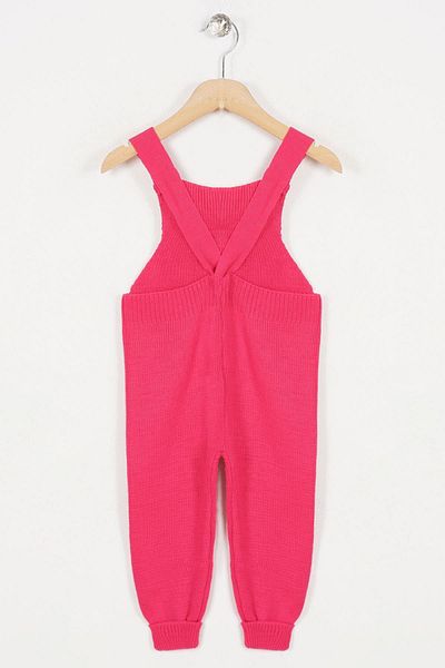 zepkids Hanging Strap Buttoned Fuchsia Color Salopet with Teddy Bear on the Front