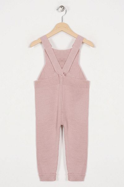 zepkids Hanging Strap Buttoned Rose Dried Color Salopet with Teddy Bear on the Front