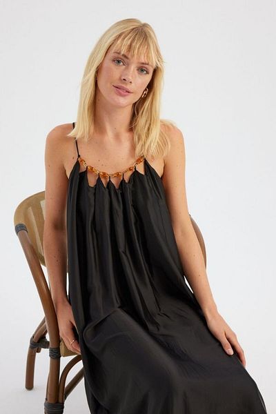 Hiccup Bust Detailed Strappy Round Neck Maxi Dress