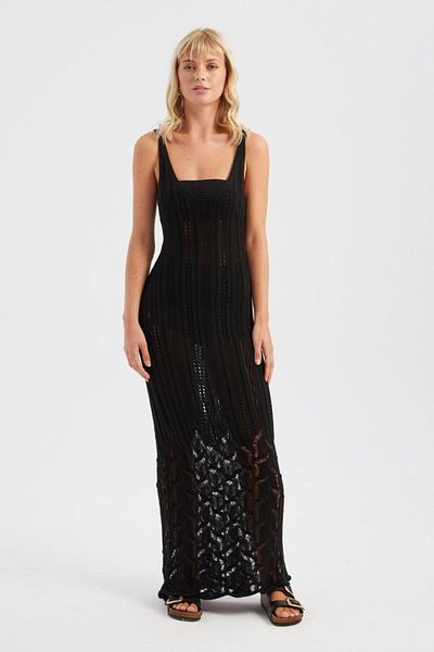 Hiccup Knitted Textured Low-Cut Collar Maxi Dress