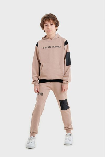 Mışıl Kids IF NOW THEN WHEN PRINTED Hooded Bottom Top Boy Sweatshirt Tracksuit Set