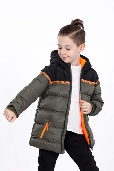 VODENS Palton interior fleece pentru băieți, cu bucăți groase, hidrofugă, kaki