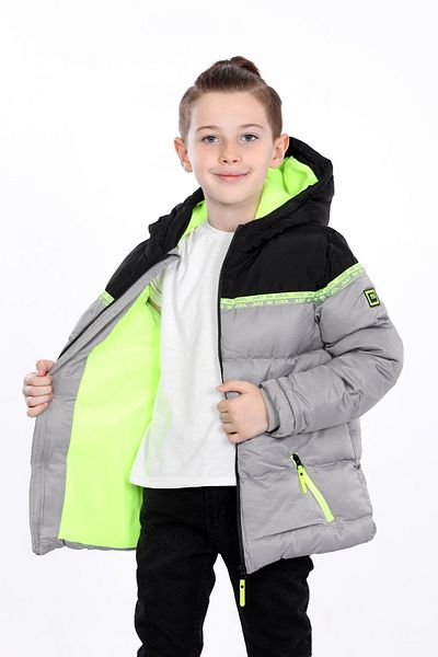 VODENS Boy's Thick Piece Water Repellent Gray Coat with Fleece Inner