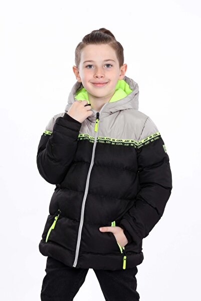 VODENS Palton negru pentru băiat, cu fleece interioară, cu bucăți groase