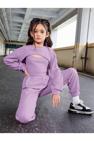Machetta Oversize Crop Tracksuit for Girls - 3-Piece Set