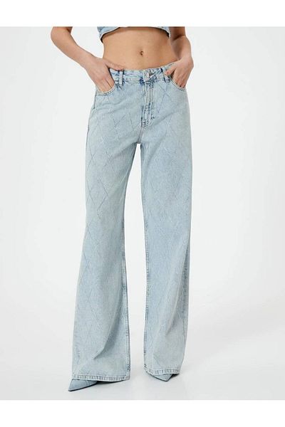 Koton Bianca Wide Leg Jeans – Strass-Detail, Rautenmuster und Tasche