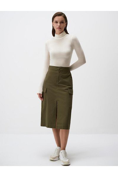Jimmy Key Khaki Straight Cut Woven Skirt