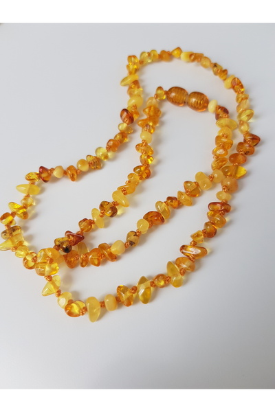 Kehribar Sarayı Damla Kehribar Miğren Kolyesi Natural Parlak 53 Cm Düğümlü Tasarım