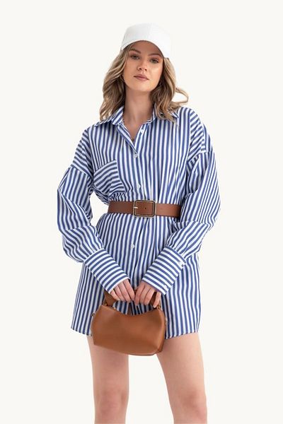 Hiccup Ριγέ μακρυμάνικο μίνι φόρεμα πουκάμισο oversize