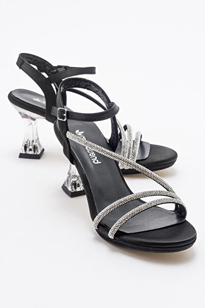 Ccway Дамски обувки на висок ток с камъни, ЧЕРЕН САТЕН