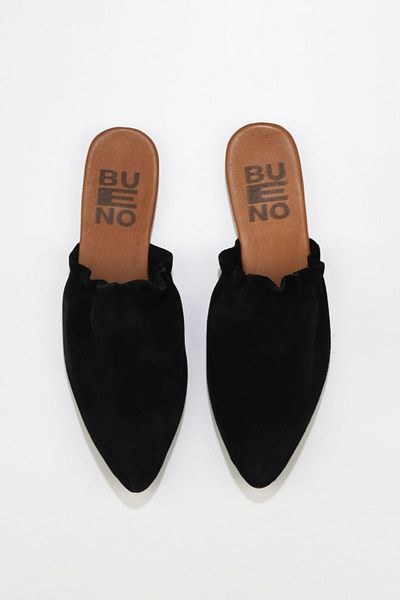 Bueno Shoes Μαύρες σουέτ γυναικείες φλατ παντόφλες 01wu7704