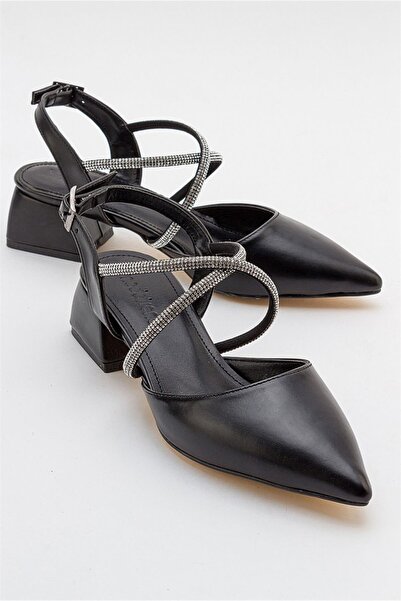 Ccway Sandale cu toc pentru femei Cross Stone PIELE NEGRĂ
