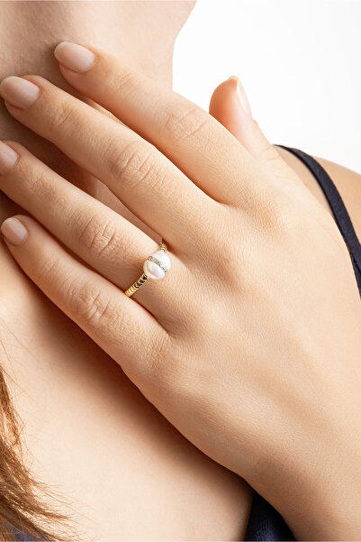 So CHIC... Doğal Inci Antik Zarafeti 18 Ayar Sarı Altın Kaplama Gümüş Yüzük