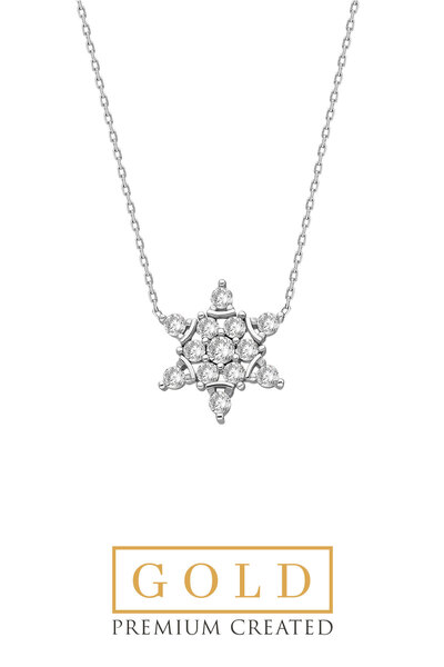 So CHIC... Beyaz Altın Sertifikalı Premium Created Taşlı 42 Cm Kar Tanesi Kolye