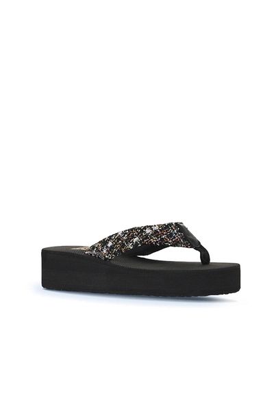 Bueno Shoes Papuci negri cu toc cu paie pentru femei - 26wt 190244
