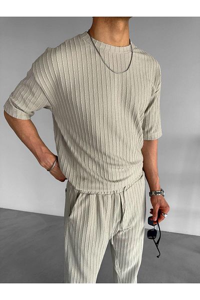 ablukaonline Ανδρικό πλεκτό μπλουζάκι σε γκρι Oversize σχέδιο