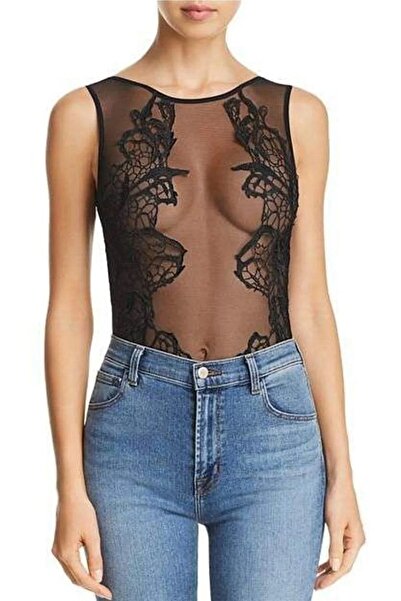 SiaLess Lingerie Kadın Siyah Güpürlü Tül Body