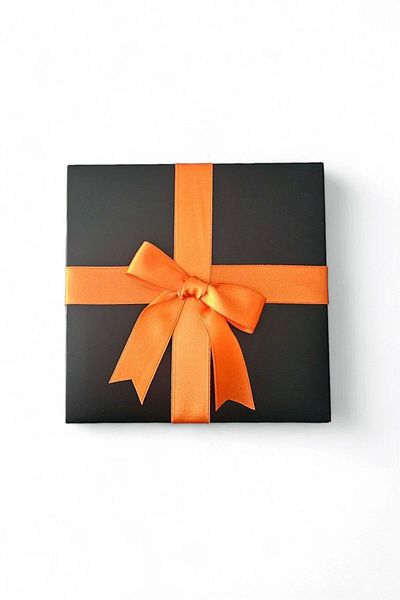HEDİYEDİYE Black Gift Box - Empty with Orange Ribbon