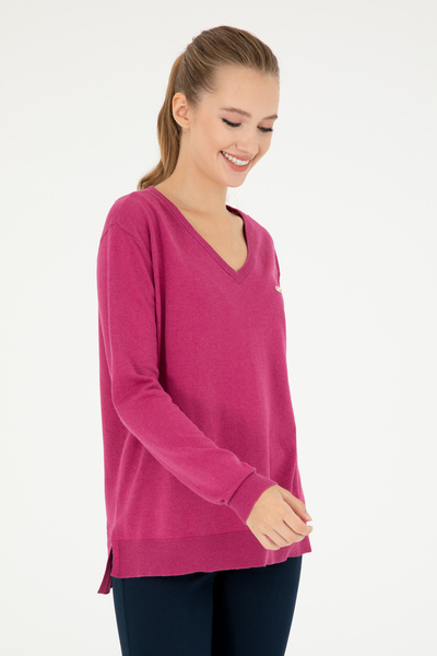 U.S. Polo Assn. سترة نسائية أساسية ذات رقبة على شكل حرف V باللون الفوشيا 5029...