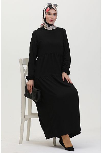 sefamerve Φόρεμα Bürümcük Fabric Gathered 1048-01 Μαύρο