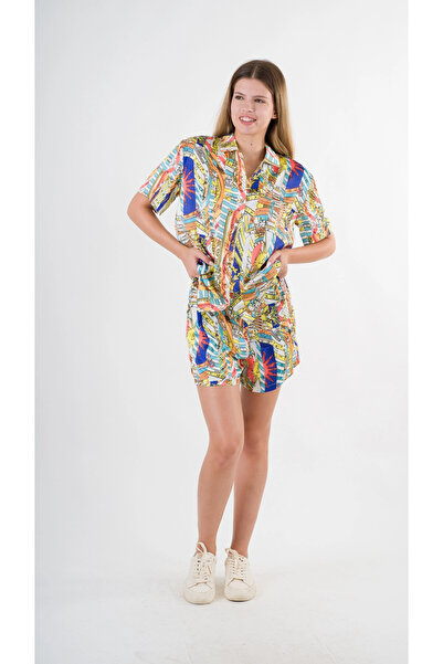 hazelin Navy Blue Patterned Women's Shorts and Shirt Set - Hzl24S-Yy226