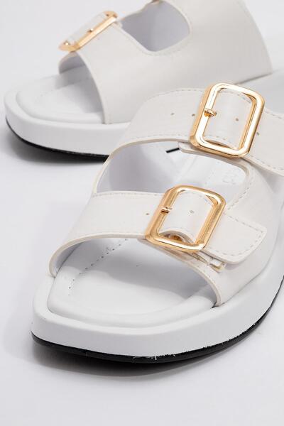 Ccway White Women's Slippers - Double Buckle Design
