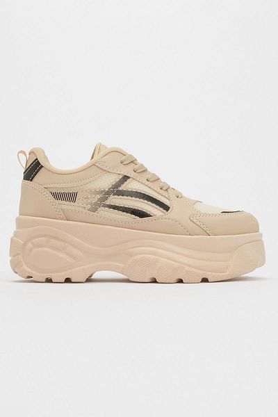 Ccway Pantofi sport de damă BEIGE BLACK - cu șireturi