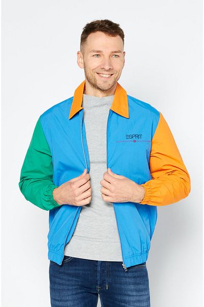 Esprit Men Brand Logo Windbreaker Jacket, Blue