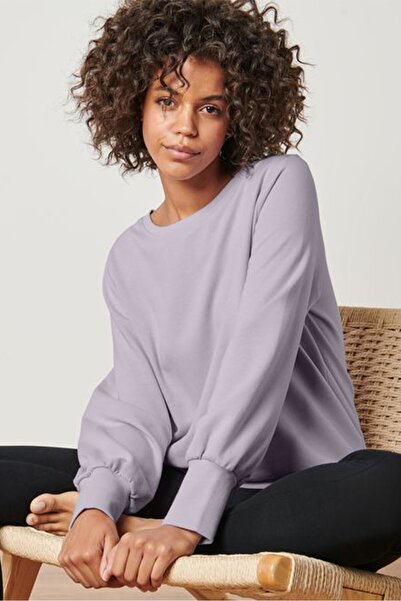 Tchibo Women Crew Neck Solid Sweatshirts, Lilac