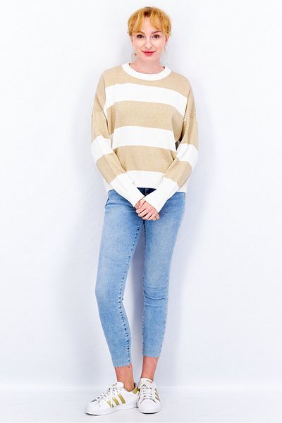 Esprit Women Crew Neck Long Sleeve Stripe Sweatshirt, White