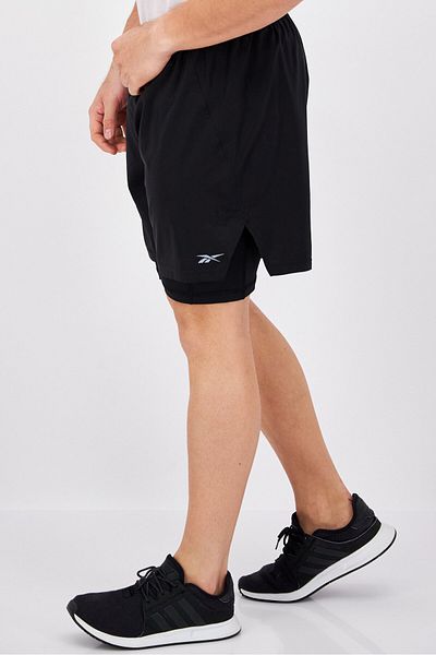 Reebok شورت تدريب رجالي رياضي بشعار العلامة التجارية، أسود