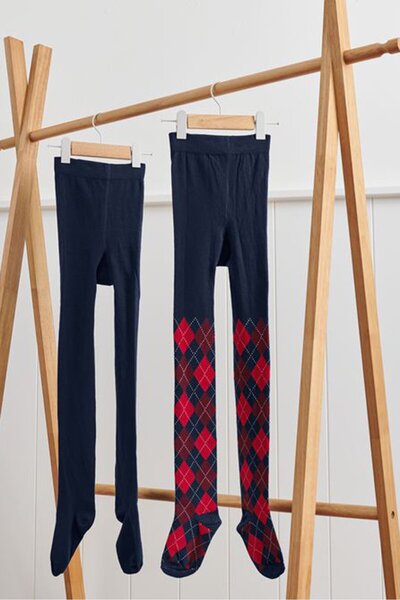 Tchibo Kids Girl 2 Pairs Argyle Print Leggings, Navy