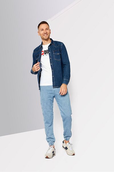 Diesel Men Long Sleeve Solid Denim Jacket, Navy Blue