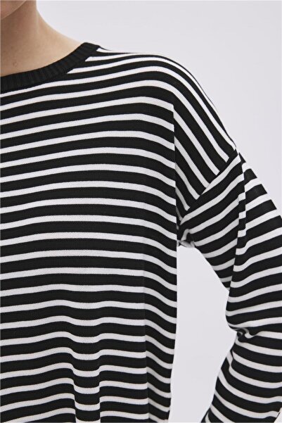 SHERIN Black Viscose Striped Knitwear Sweater